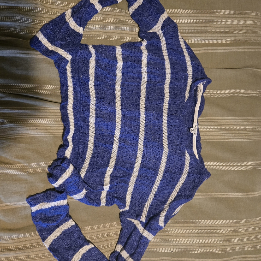 Splendid Blue and White Crew Neck Striped Sweater